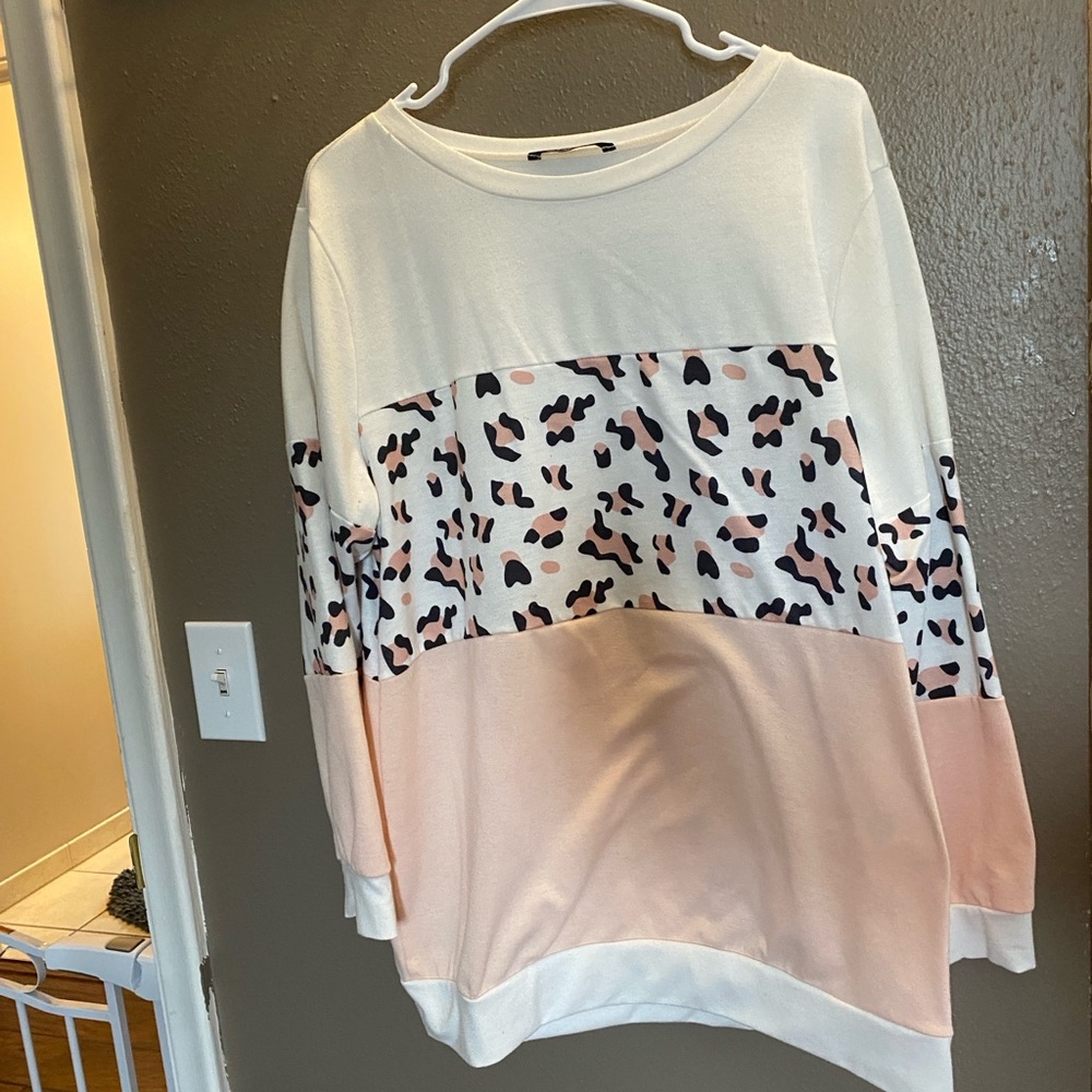 Colorblock Leopard Print Pullover - Cream, Blush & Black